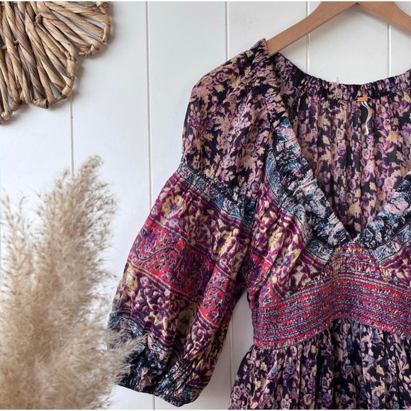 Free People maxi dress XS floral ruffles cottage spring summer - Picture 3 of 5